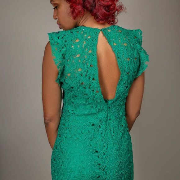 ZARA Guipure Lace Tube Midi Dress Flutter Cap Sleeves // size medium - Picture 2 of 11